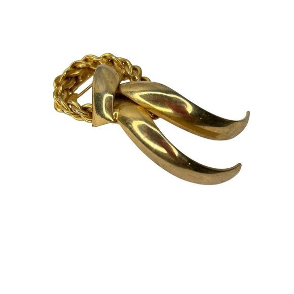 Vintage Goldtone Brooch Dimensional Ribbon Abstractt 2.25" - Picture 3 of 6